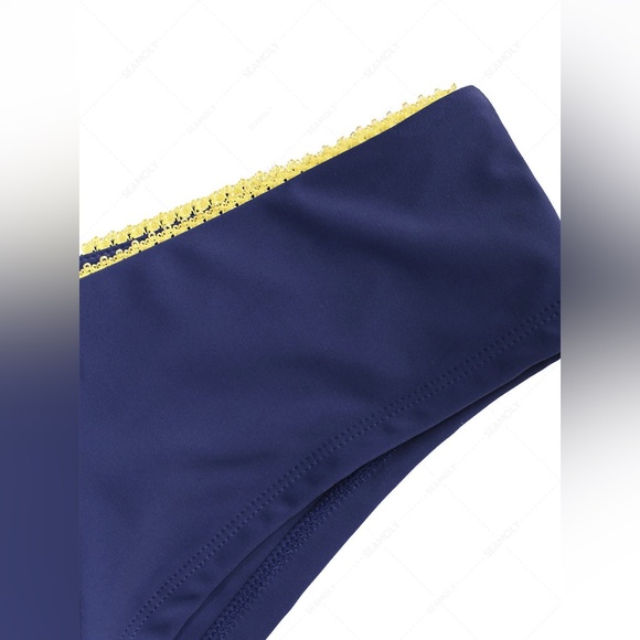 DEEP BLUE LACE BOWKNOT LOW RISE BEACH BOTTOM BIKINI BOYSHORTS - Picture 7 of 11